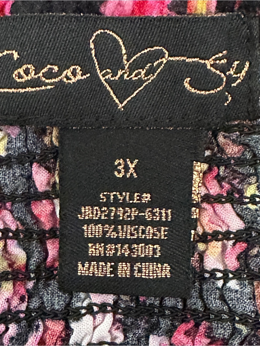 Plus Size 3X Floral Smocked Midi Dress Black Pink Boho Cottagecore - Picture 5 of 13